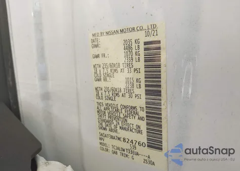 2021 Nissan Rogue Sv Fwd z USA, uszkodzony, nr VIN 5N1AT3BA7MC824760